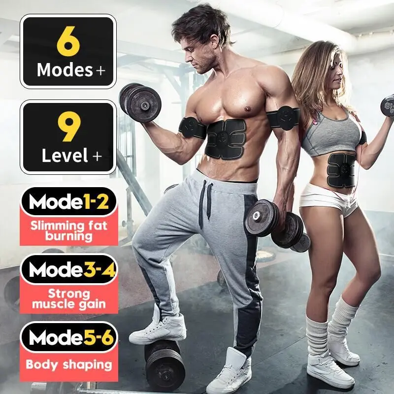 EMS Muscle Stimulator Trainer Smart Fitness Abdominal Training Electric Weight Loss Body Slimming Belt Unisex Electrode Pads