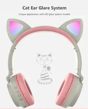 

tws Portable Wireless Cat Ear Headphones Bluetooth Headset with mircophone USB LED Music Earphone Kids earbuds cute wireless TWS