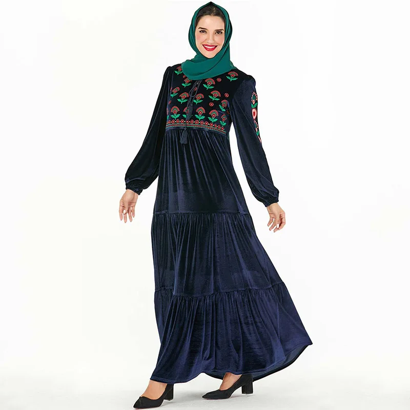 Middle Eastern fashion high-end large size robes women's embroidered bow casual dress Muslim Dubai Arabian dress