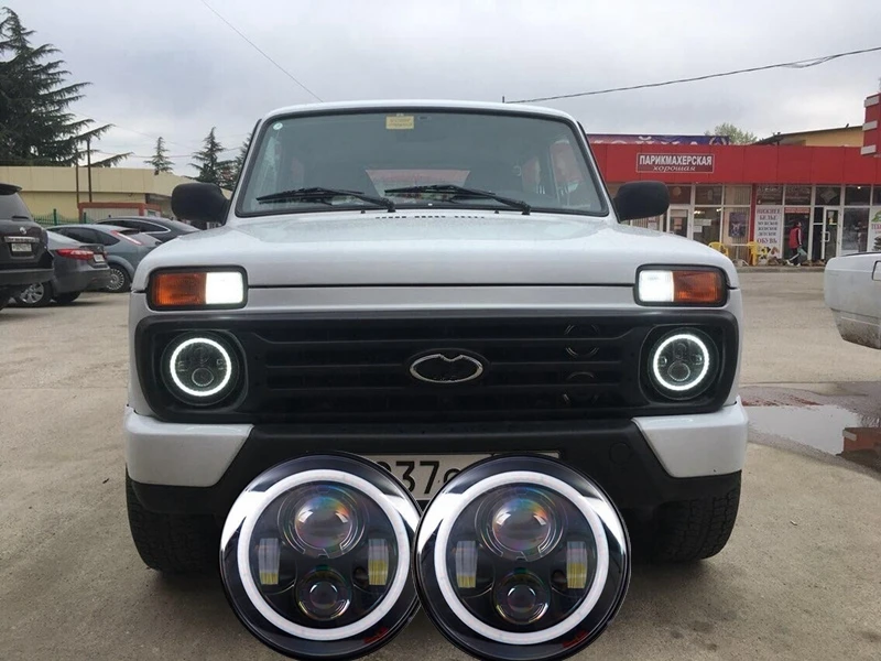 Передний светодиодный светильник для Lada 4x4 urban Niva 7 дюймов DLR в сборе JK Hummer Trucks