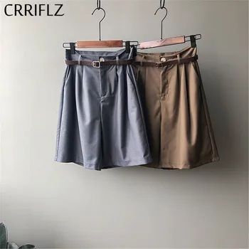 

2020 New Casual Loose Shorts Women High Waist Button Fly Solid With Sashes Short CRRIFLZ