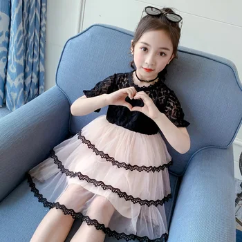 

Girls Dresses New Summer 4-13 years old Japanese and Korean style Lace collar + lace hem + lace sleeves kids dresses for girls