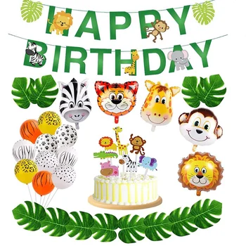 

36Pcs Jungle Animals Balloons Set Foil Balloon Turtle Leaves Birthday Party Decoration