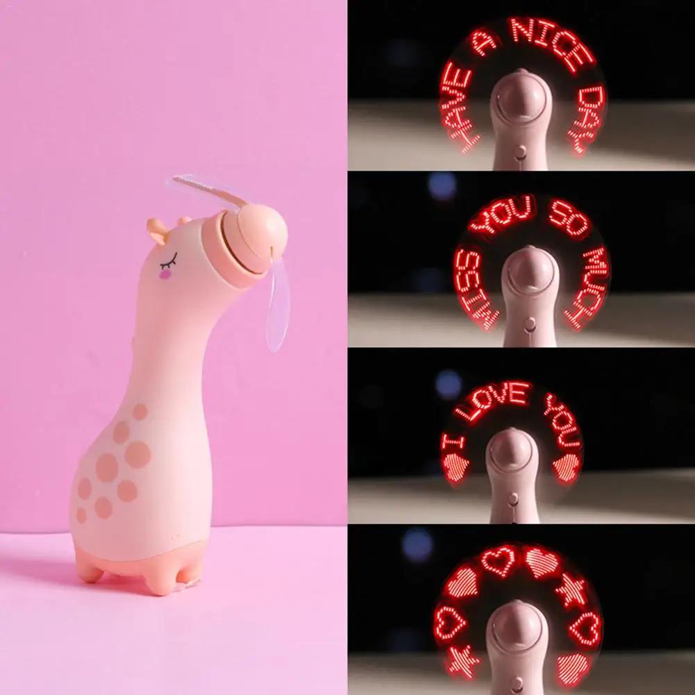 

Giraffe Small Fan Outdoor Handheld With Word Flashing Fan LED Light Mini Fan Love Pattern Mini Fan Super Mute Battery Operated