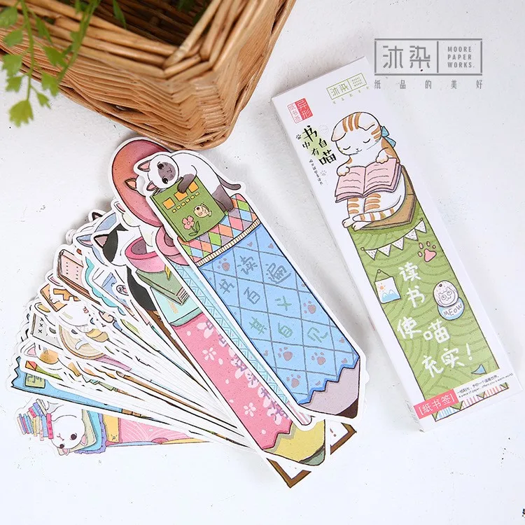 30 pcs/lot Cute Funny Cat Shaped Paper Bookmark Gift Stationery Film Bookmarks Book Holder Message Card School Supplies |