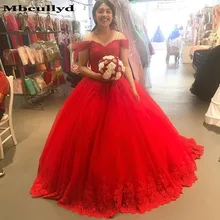 Mbcullyd пышные тюлевые пышные платья с аппликацией Кружева Красный Vestido De 15 Anos сексуальное бальное платье с открытыми плечами Пышное Платье