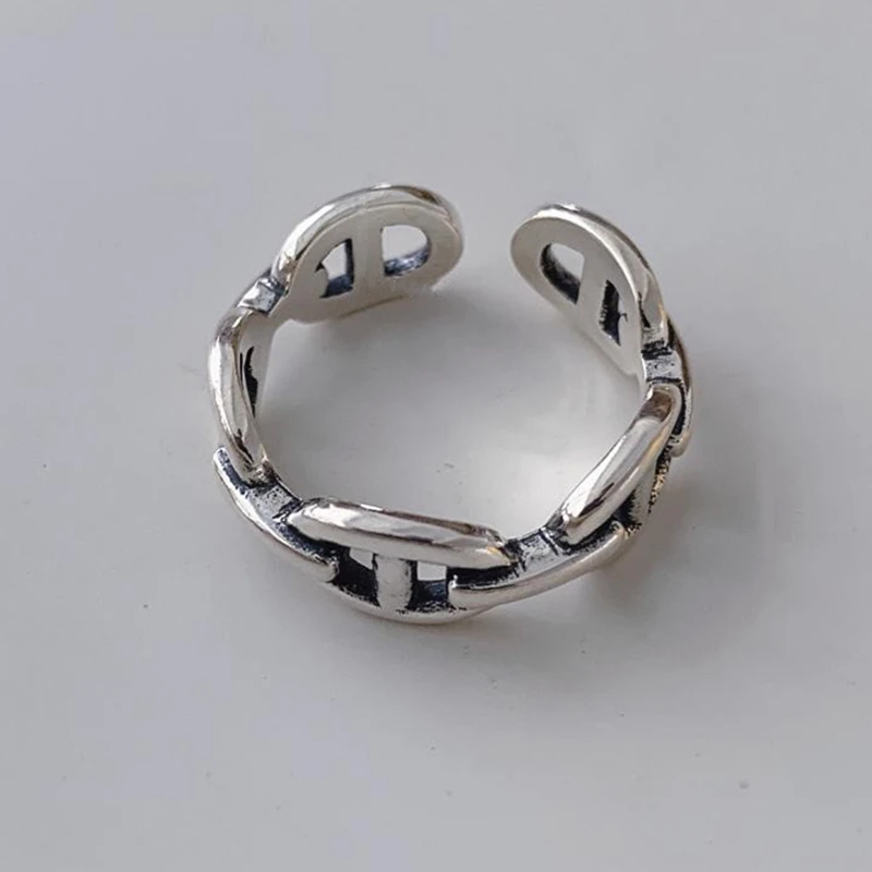 925 пробы, серебряное кольцо в виде свиного носа, простое и модное, индивидуальное, открывающееся, регулируемое, Женское кольцо, полое, эллиптическая цепочка, ювелирное изделие