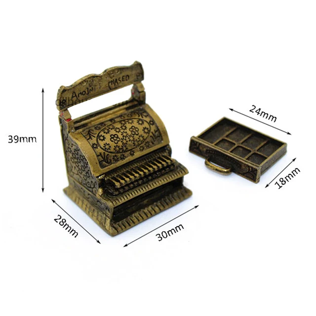 Vintage Miniature Carving Cash Register Open Draw Collection for Doll Home Decoration 1/12 Dollhouse Furniture Accessories 5