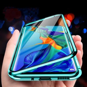 

Luxury Metal Magnetic Front Back tempered Glass Case For Huawei Honor Play 3 / cover Cases For Honor 8X Max Metal Frame Bumper