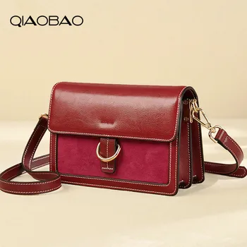 

QIAOBAO New Arrival Cowhide Leather Bag Women Messenger Bags Fashion Crossbody Shoulder Bag