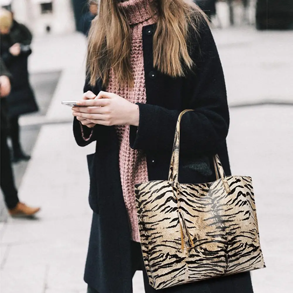 

Hot Retro Tiger/Leopard Print Tassel Faux Leather Women Tote Handbag Shoulder Pouch