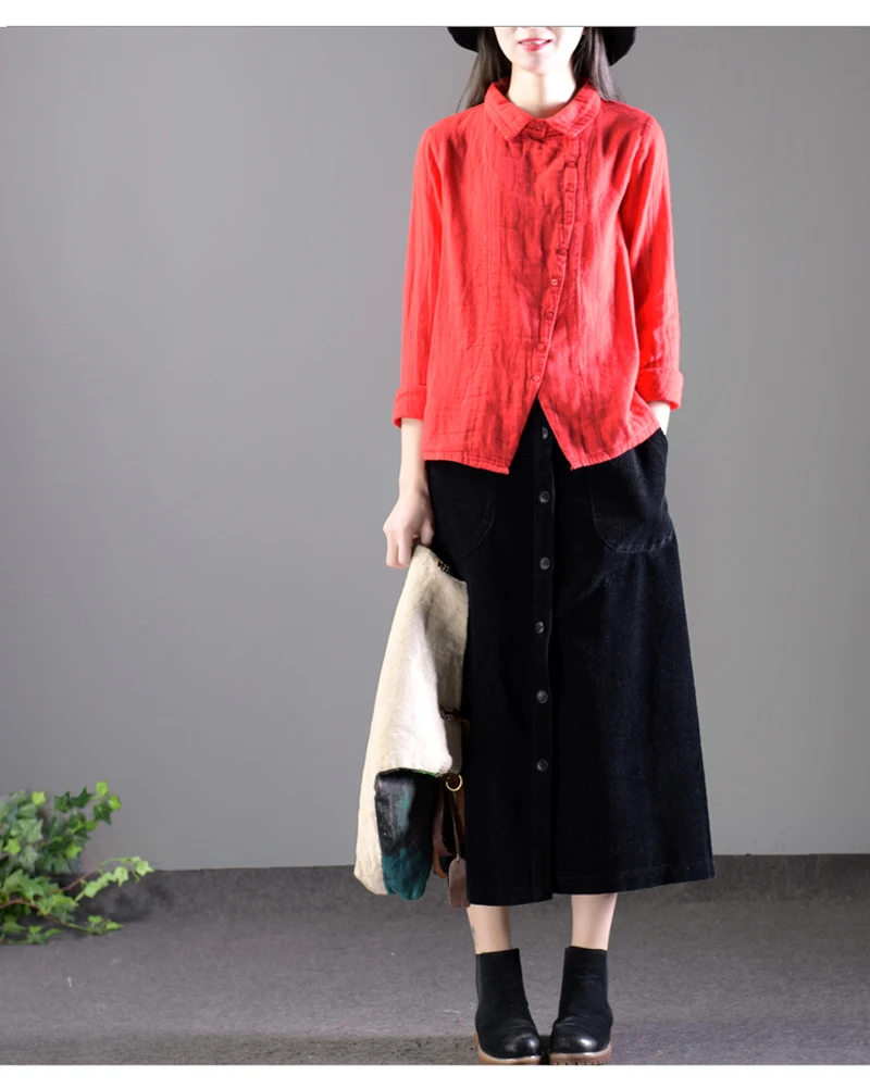 Lucyever Women Corduroy Long Skirt Autumn Winter Vintage Loose A-line Female High Waist Plus Size Thick Warm Ladies Faldas