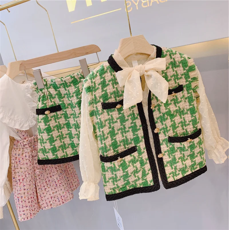 

Fashion Pattern baby girl clothes 2019 plaid coat+skirt 2pecs kids autumn clothing sets children long sleeve outfits set