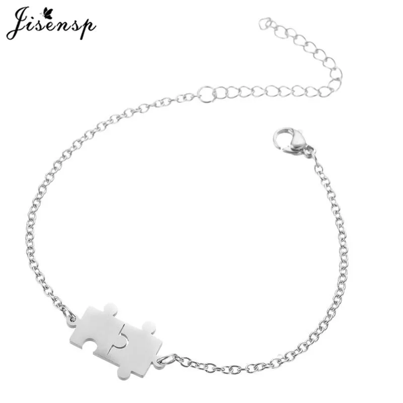 Jisensp Fashion Stainless Steel Puzzle Bracelets for Women Gold Adjustable Charm Bracelet Bangle Men Everyday Jewelry Party Gift