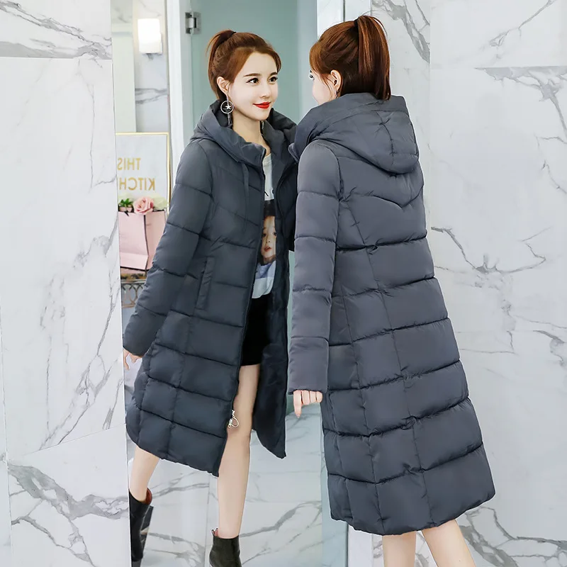 

Photo Shoot 2019 Autumn And Winter down Jacket Cotton-padded Clothes Mid-length over-the-Knee Hooded Large Size Dress Fat Mm Sli
