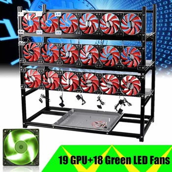 

US Stock! 19 GPU 18-LED Fans Open Air Mining Rig Stackable Frame Case For ETH/ETC/ZCash/Bitcoin Aluminum+Acrylic Computer Cases