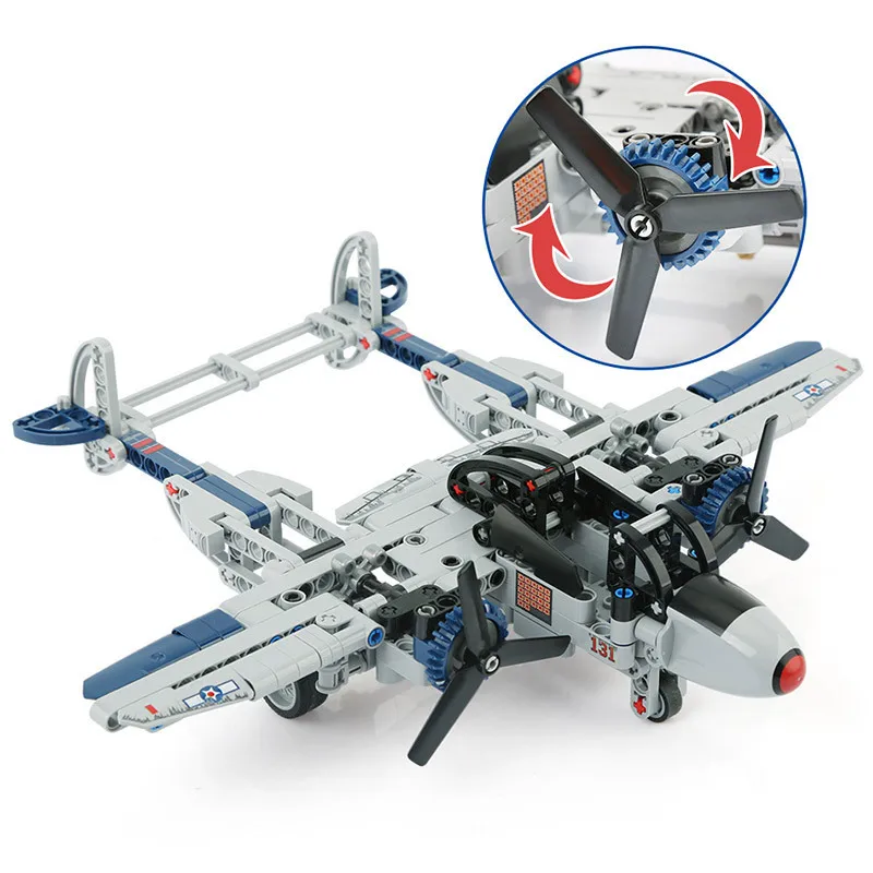 

330pcs US Lightning P-38 Fighter Amry Building Block Airplane Military Technic Bricks Construction Toy For Children WJ047
