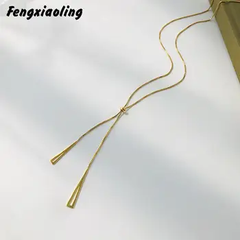 

Fengxiaoling Light Luxury Golden Silver Necklace Real 925 Sterling Silver Geometric Triangle Pendant Necklaces Adjustable Length