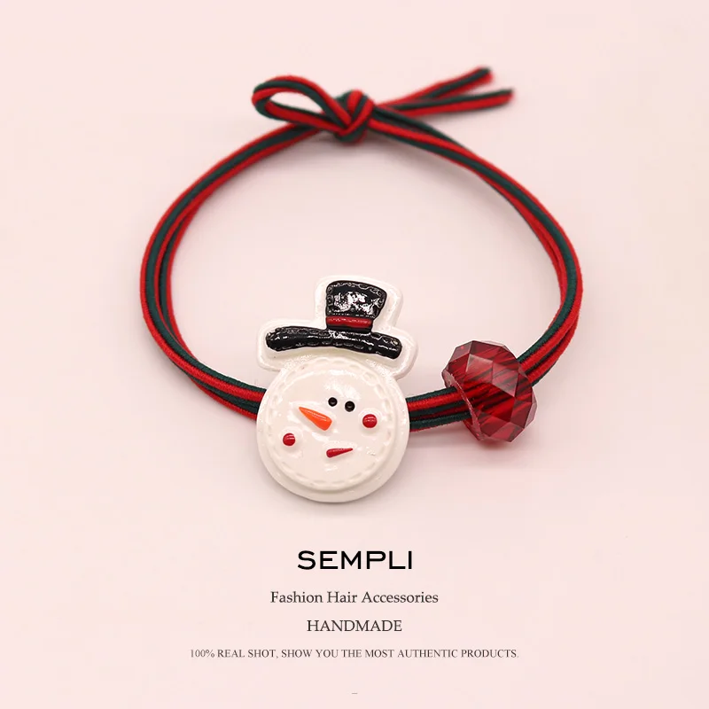 Cute Snowman Sempli, 22 вида, высокие нейлоновые резинки, рождественский сезон, колокольчик, эластичные резинки для волос, для женщин, девочек, Санта Клаус, Рождественская елка, головные уборы - Цвет: Cute Snowman