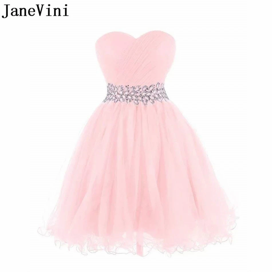 JaneVini vestido de fiesta rosa para adolescentes, vestidos de fiesta de y Homecoming de talla grande, vestidos cortos de cóctel con cuentas de cristal, bata de tul adolescentes 2020|Vestidos de