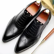 2019 Genuine Leather Men Dress Shoes Formal Wedding Men Leather Shoes Lace-up Brogue Business Office Oxfords For Men
