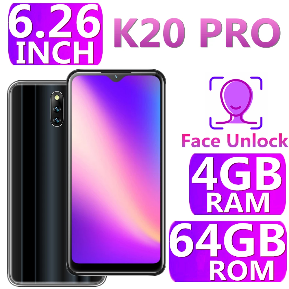 

Original K20 PRO Android Cellphones 4GRAM+64GROM Face Recognition celular 19:9 cheap mobile phones unlocked Smartphones