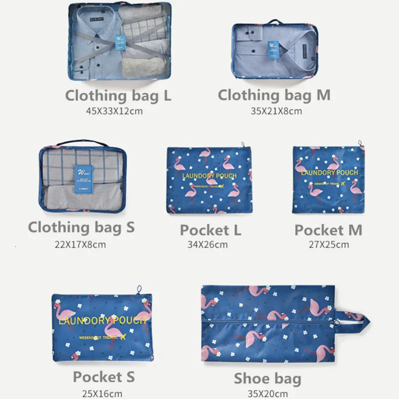 Cosyde 7Pcs/set Travel Organizer Suitcase Clothes Finishing Kit Portable Partition Pouch Storage Bags Home Travel Accessories