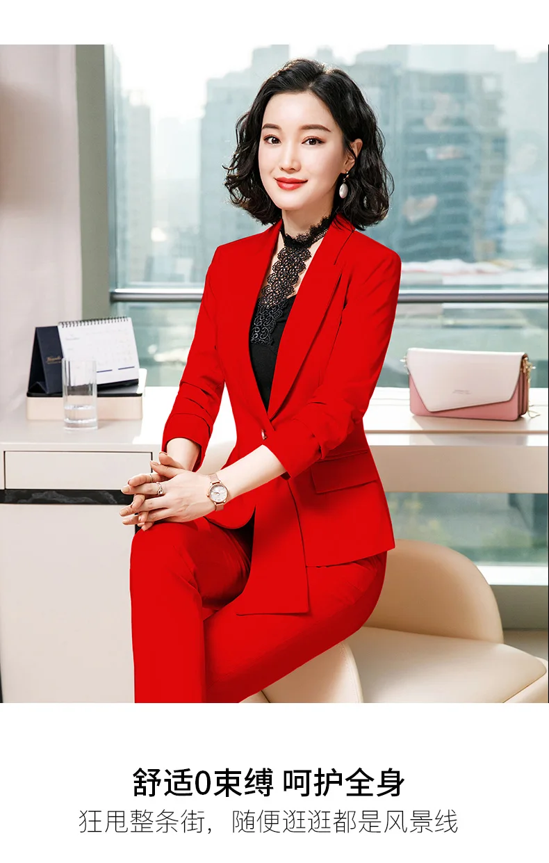 pant suit for wedding guest Formal Women Pink Pant Suits Office Ladies Work Wear Apparel Tie Collar Jacket Blazer and Trouser Outfit Winter Fall 2 Piece Set short pants suit