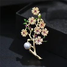 Пресноводный жемчуг брошь циркон цветок сливы корсаж булавка аксессуары для одежды модные броши ювелирные изделия