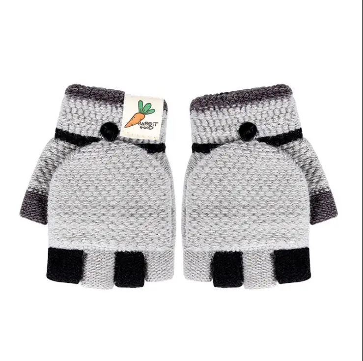 Новые модные детские зимние перчатки для мальчиков и девочек, вязаные рукавицы, зимние теплые детские перчатки - Цвет: Серый