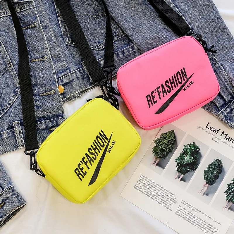 

Sports Casual WOMEN'S Bag Simple Versatile Lettered Shoulder Bag Large Capacity Street Fashion Square Sling Bag Oblique