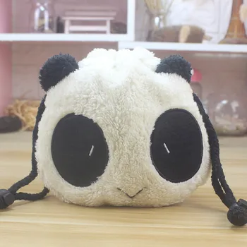 

Candice guo! cute plush toy cartoon animal smiling panda soft storage drawstring bag rope bundle pocket birthday Christmas gift