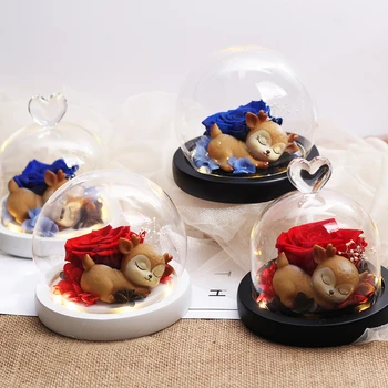 

New Style Eternal Rose LED Night Light Christmas Gift Elk little Prince Beauty and Beast Rose Christmas Ornament in Glass Dome