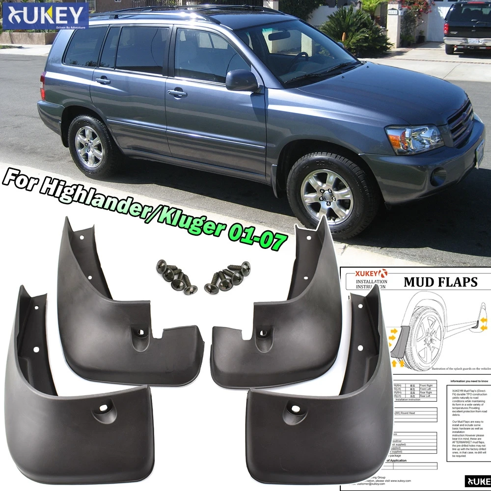 4pc Moldado Mud Flaps Aleta Para Toyota Highlander Kluger 2001 2007 