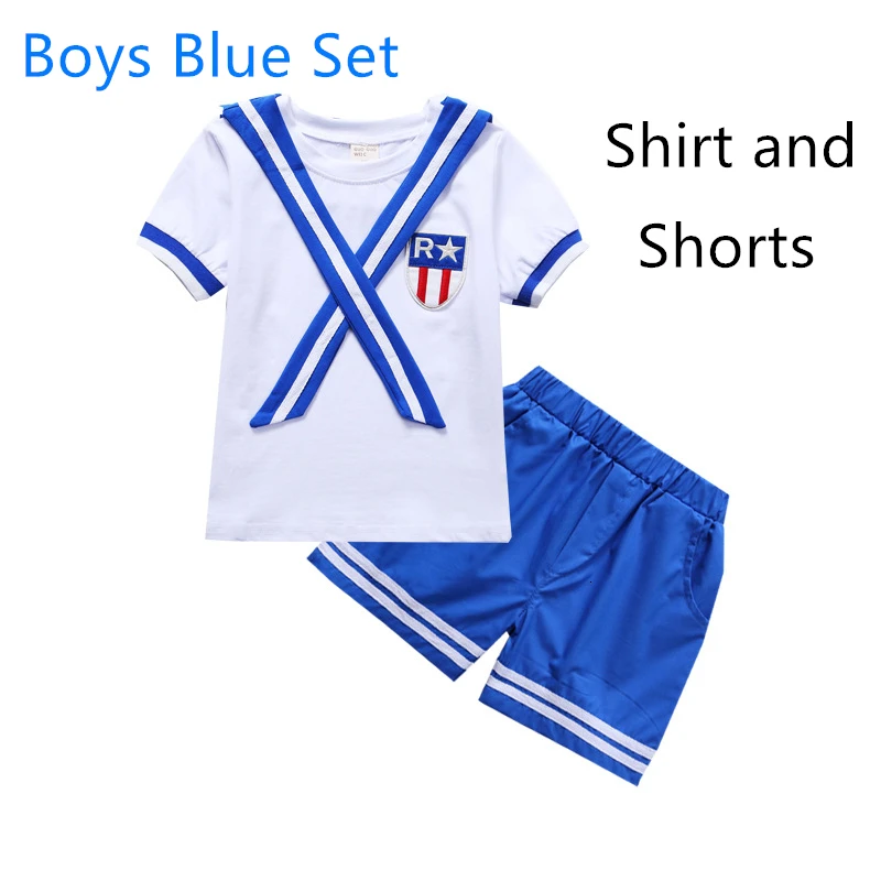 Shirt and Shorts Детская школьная форма с короткими рукавами, летние школьные костюмы темно-синего цвета в Корейском стиле для мальчиков и девочек, студенческий галстук для костюма, красная одежда команды для детей - Цвет: Shirt and Shorts