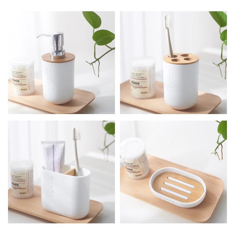 Bamboo Bathroom Accessories Toothbrush Holder Soap Dispenser Toilet