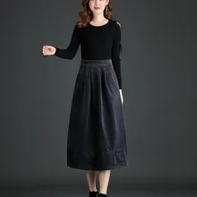 Модная Вельветовая юбка до колена в стиле ретро с высокой талией; элегантная эластичная Удобная облегающая юбка с карманами; облегающая юбка