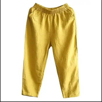 

M-4XL Womens Spring Summer Pants Cotton Linen Solid Elastic waist Candy Colors Harem Trousers Soft high quality for Female ladys