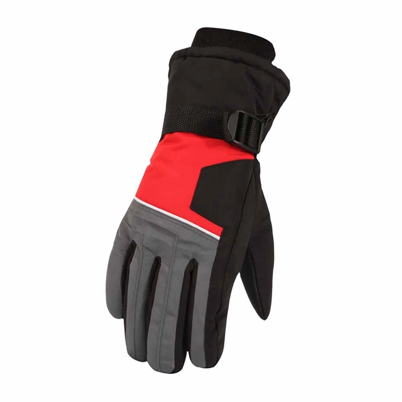 Winter Skiing Gloves Men Full Finger Thick Water Resistant Thermal Handwear Outdoor Riding Cycling Gloves - Color: Red