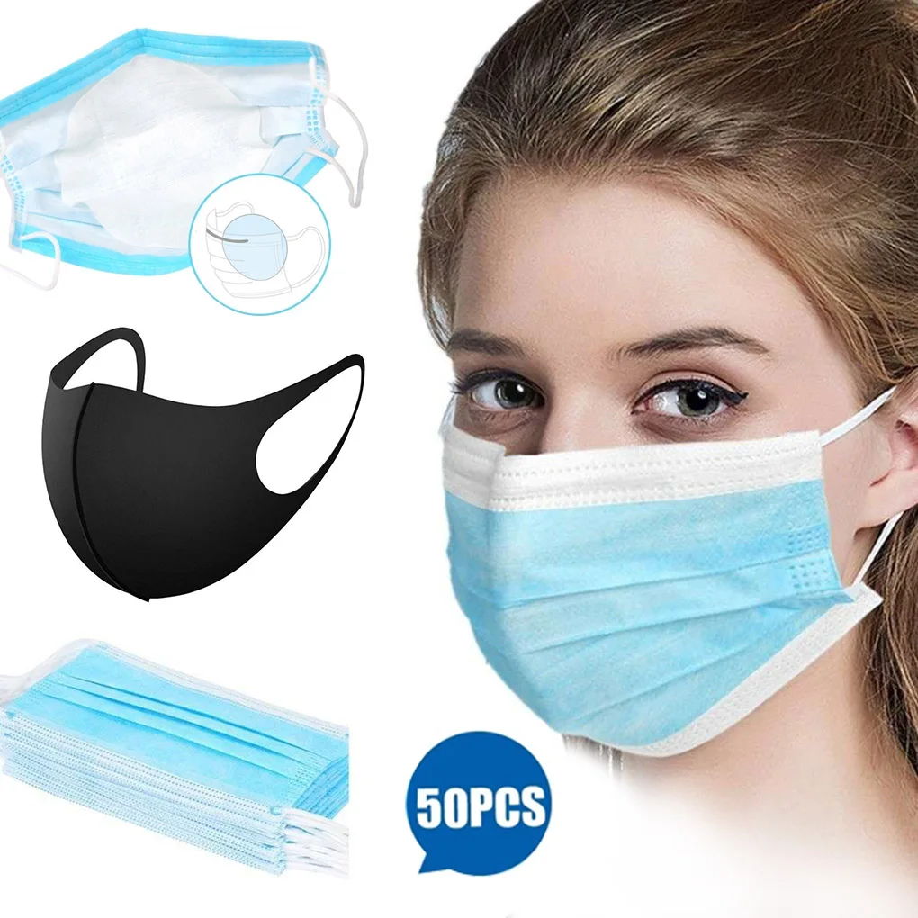 

50pcs 3D Ultra-thin Breathable Dustproof Mouth Mask Anti-Dust Haze Pm2.5 Allergy Protection Face Masks Pad