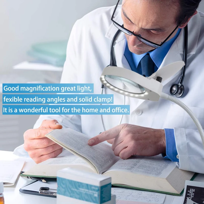 

Dimmable Magnifying Glass Desk Lamp-Hands Free,Daylight Lighted Magnifier With Stand & Clamp-Adjustable Gooseneck Led Table Ligh