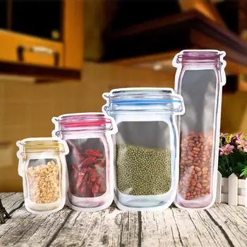 

4 Sizes Reusable Jar Bottle Shape Bags Nuts Candy Cookies Sandwich Bag Seal Fresh Food Storage Packag Small Medium Large Zipper