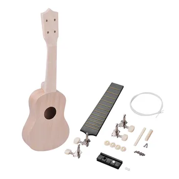 

21 Inch Unfinished DIY Ukulele Ukelele Uke Kit Composite Board Body Basswood Neck Plastic Fingerboard Bridge Nylon Strings