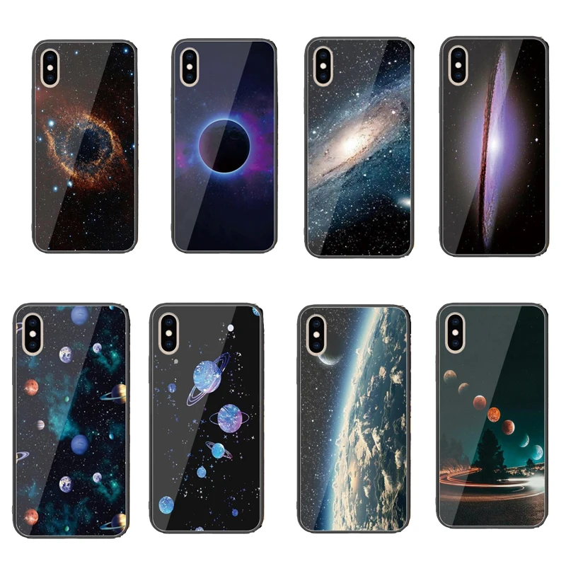 3D Starry Sky Tempered Glass Case for Oneplus 5 5T 6 6T 7 pro Earth Moon Space Planet Cover Luxury |