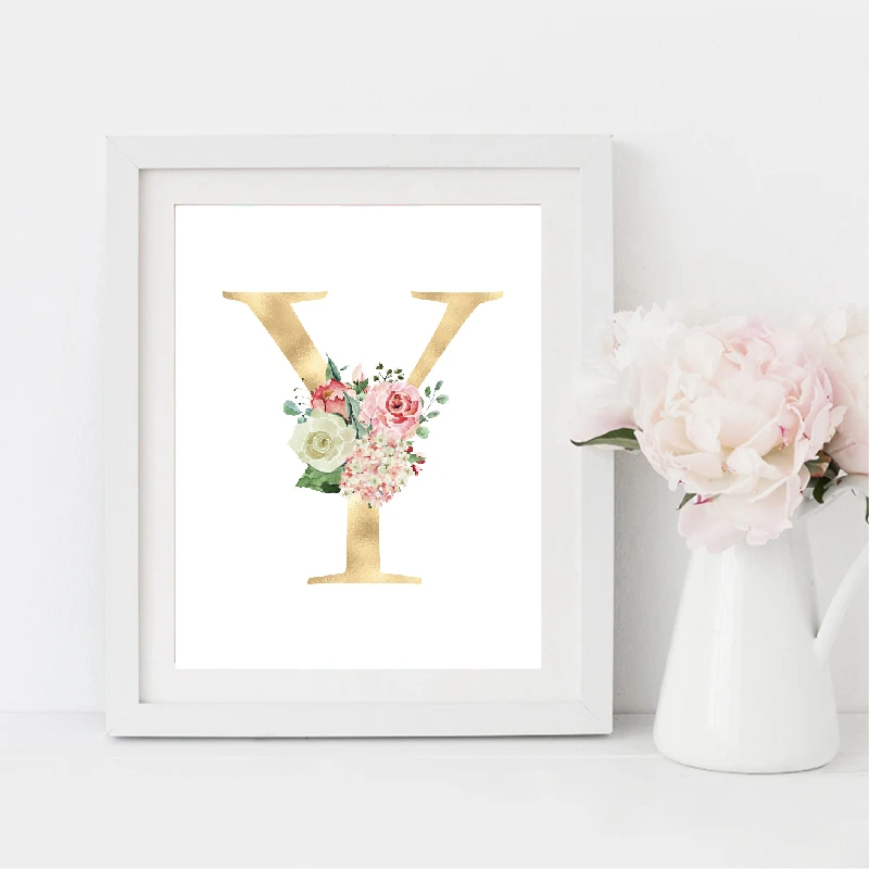 Rose Wedding Alphabet Canvas Painting Home Wall Decor