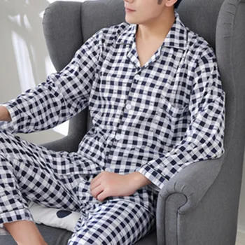 

Men Pyjama Set Cotton Spring Long Sleeve Print Pajama Suits Autumn Nightwear Turndown Collar Pijama Sleepwear Male Two Piece 3XL
