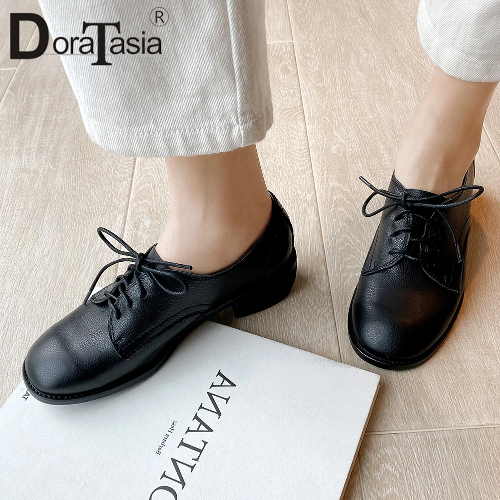 

DORATASIA Brand Ladies Spring Pumps Casual Office Pumps Women Lace Up Round Toe Sewing Consise Black Simple Shoes Woman