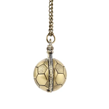

Hot Retro Soccer Ball Shape Bronze Round Quartz Pocket Watch with Chain Necklace Jewelry Gifts IE998