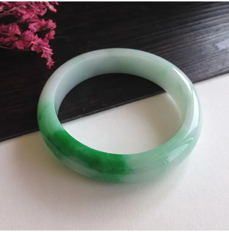 

zheru jewelry natural Burmese jade bicolor 54-64mm green bracelet elegant princess fashion jewelry for mother and girlfriend
