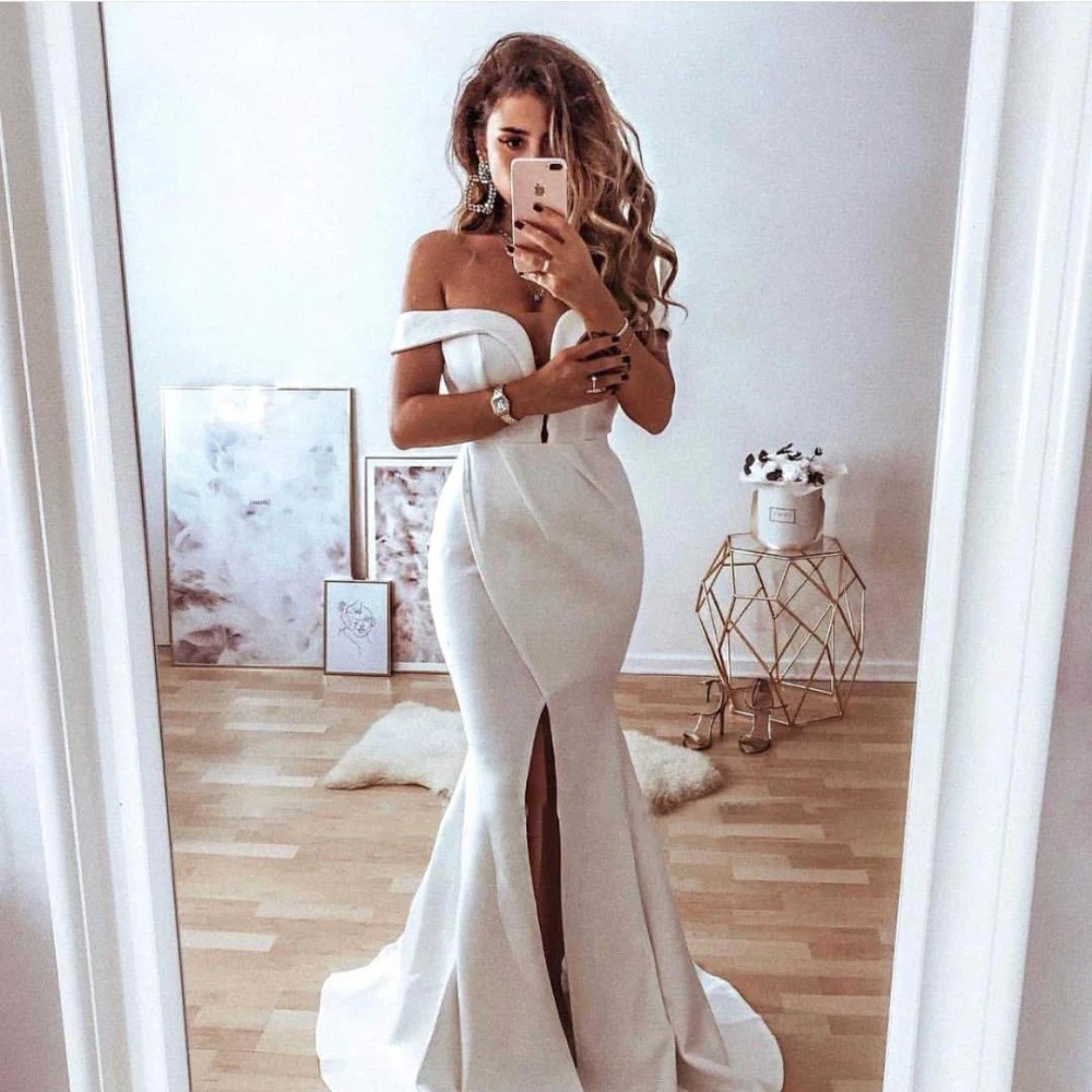Vestidos De Novia простые свадебные платья русалки 2019 милое атласное свадебное платье